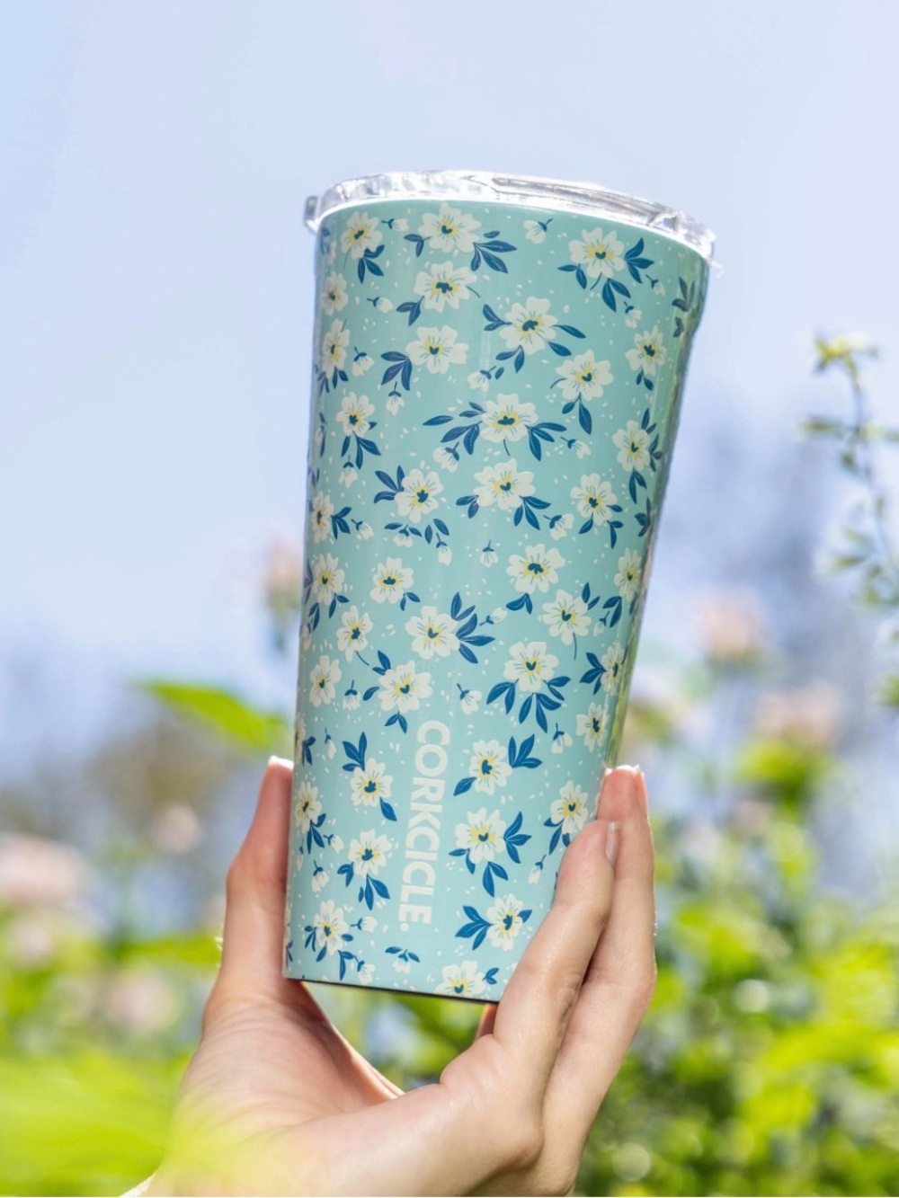 Corkcicle 16oz tumbler in Ditsy Floral Blue